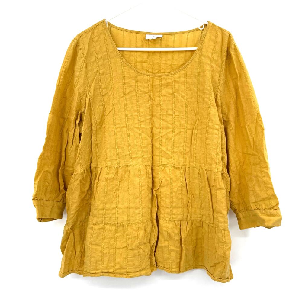 J.Jill Size Large Yellow Loose Fit Flowy Blouse Top Shirt Boho 100% Cotton